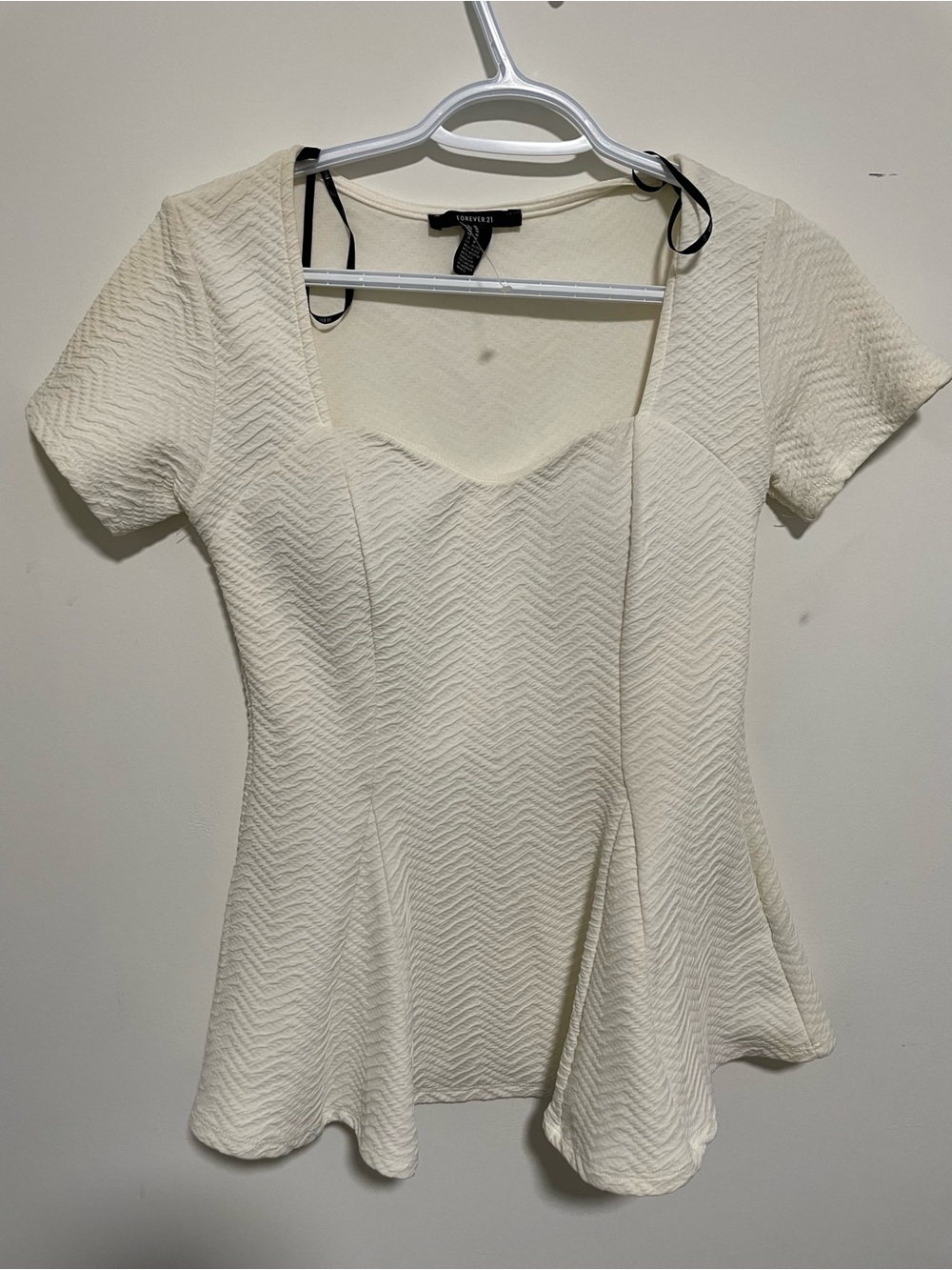 Forever 21 Cream Textured Square Neck Peplum Top